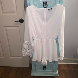 White Romper with Lace Bell Sleeves